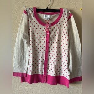 Elle Fuchsia and Beige Polka Dot Cardigan